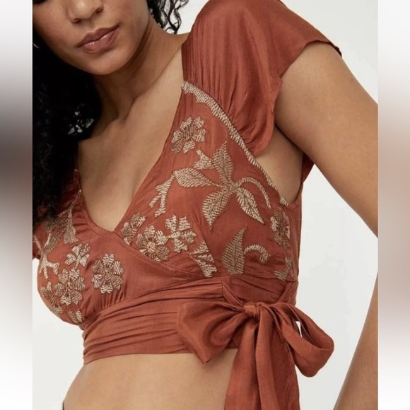 Sahara Embroidered Wrap Rust Brown Crop Top by Free People Size SMALL NWT - Picture 11 of 11
